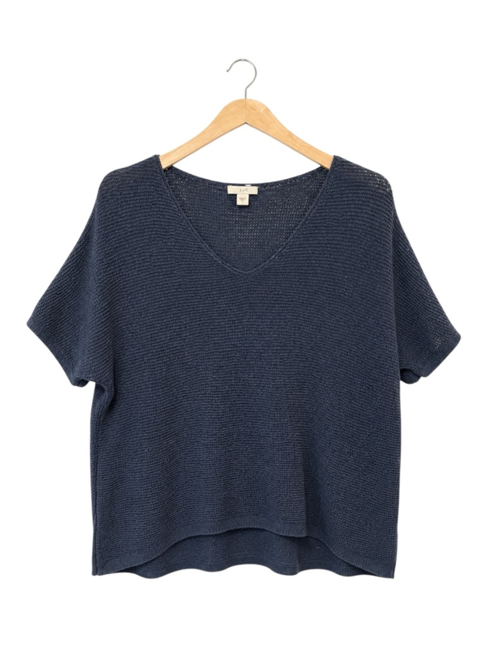 J Jill Womens Open Knit Sweater Large Cotton Preppy‎ Mature Travel Short Sleeve